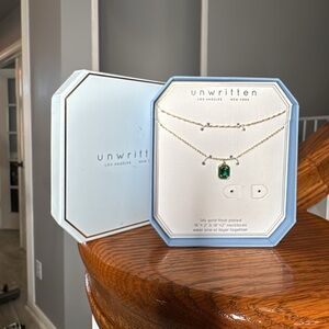 Unwritten Gold Necklace with Emerald Green Accent